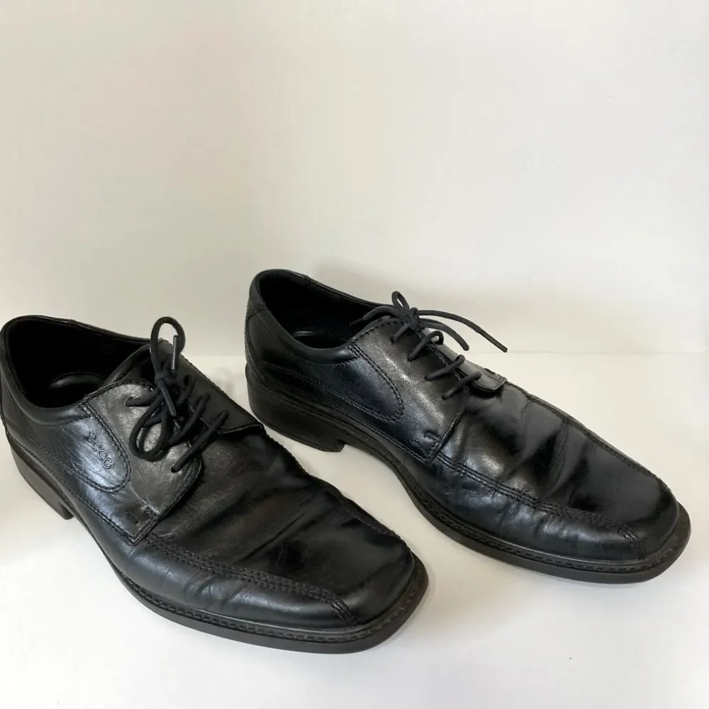 ECCO Helsinki Black Leather Lace Up Oxford Comfort Square Toe Dress Shoes Men 12